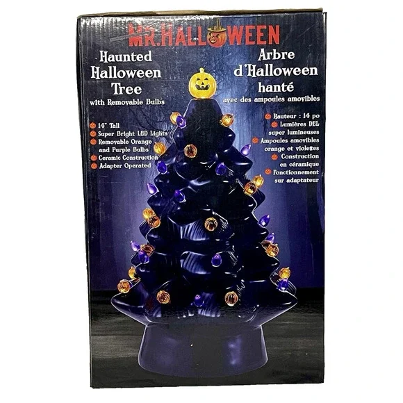 Mr Halloween Haunted Tree Ceramic Black 14" Pumpkin LED Lighted Mr Christmas - Picture 7 of 10
